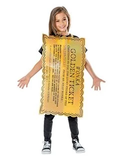 Rubie's Official Willy Wonka And The Chocolate Factory Golden Ticket Unisex Child Costume, Size Medium Age 5-8 Years
