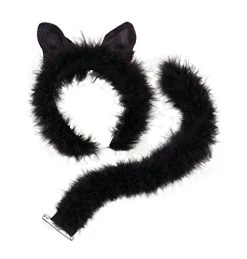 Black Cat Fancy Dress Set Ears & Tail Halloween Party
