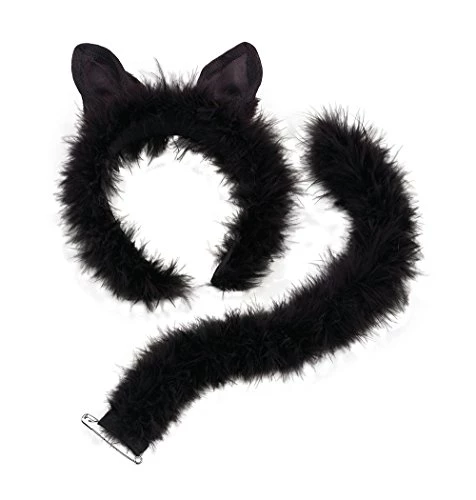 Black Cat Fancy Dress Set Ears & Tail Halloween Party 3 Black Cat Fancy Dress Set Ears & Tail Halloween Party