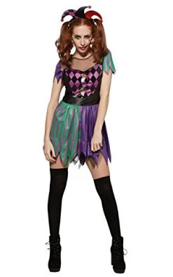 Rubie's Official Harlequin Jester Ladies Halloween Costume, Creepy Circus Theme, Adult Size Ladies Small UK 8-10