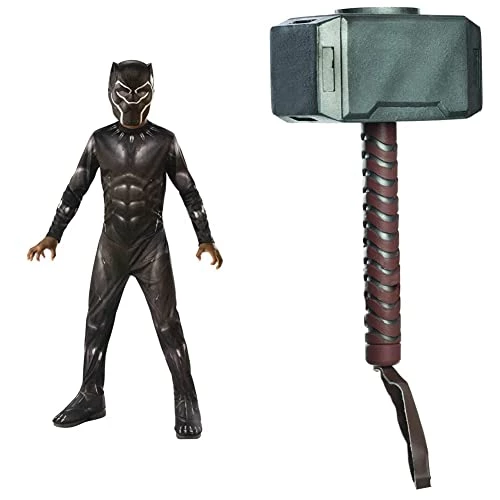 Rubie's Official Avengers Black Panther, Classic Child Costume - Medium, Age 5-7, Height 132 Cm & Official Child's Marvel Avengers Assemble Thor Hammer, One Size, Multi-Coloured 3 Rubie's Official Avengers Black Panther, Classic Child Costume - Medium, Age 5-7, Height 132 Cm & Official Child's Marvel Avengers Assemble Thor Hammer, One Size, Multi-Coloured
