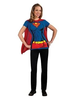 Rubie's Official DC Comics Supergirl Ladies Dress Up Kit, Super Hero Tshirt Top & Cape