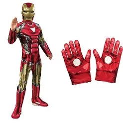 Rubie's Official Avengers Endgame Iron Man, Deluxe Child Costume - Medium, Age 5-7, Height 132 Cm & Official Marvel Avengers Assemble Iron Man Child Gloves,- One Size, Red