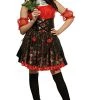 Red Rose Day Of The Dead Ladies Halloween Fancy Dress Skeleton Adult Costume New