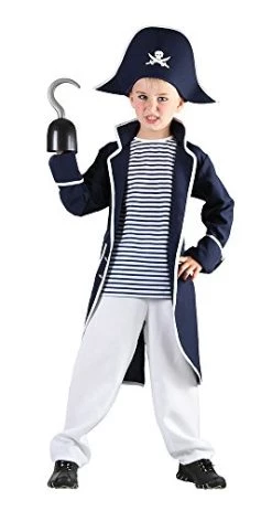 Bristol Novelty CC894 Pirate Captain Costume, White, Medium, Approx Age 5 - 7 Years, Pirate Captain (M)