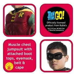 Rubie's Official DC Comic Teen Titan Robin Muscle Chest Child Costume, Superhero Fancy Dress -Rubie's Shop 51QFeph9jL 1