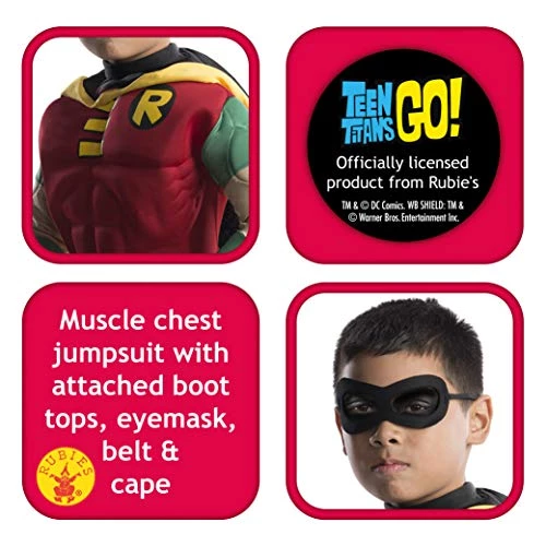 Rubie's Official DC Comic Teen Titan Robin Muscle Chest Child Costume, Superhero Fancy Dress 5 Rubie's Official DC Comic Teen Titan Robin Muscle Chest Child Costume, Superhero Fancy Dress - Image 3