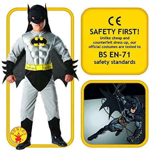 Rubie's Official DC Comics Batman Child's Metallic Muscle Chest Costume, Superhero Fancy Dress 4 Rubie's Official DC Comics Batman Child's Metallic Muscle Chest Costume, Superhero Fancy Dress - Image 2