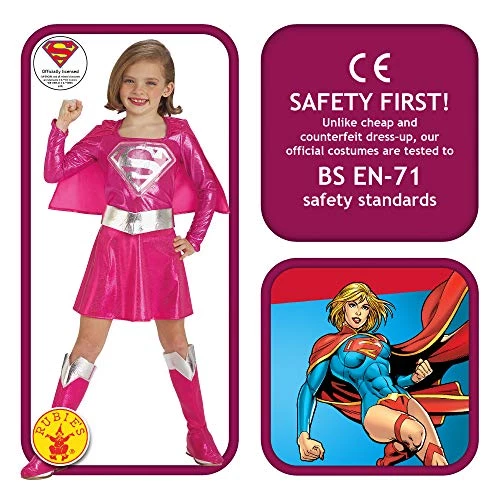 Rubie's Official DC Comics Supergirl Pink Girls Costume, Kids Fancy Dress Super Hero 4 Rubie's Official DC Comics Supergirl Pink Girls Costume, Kids Fancy Dress Super Hero - Image 2