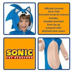 Rubie's Official Sonic The Hedgehog Oversized Child Costume Jumpsuit, Kids Fancy Dress -Rubie's Shop 51uO7D55XKL