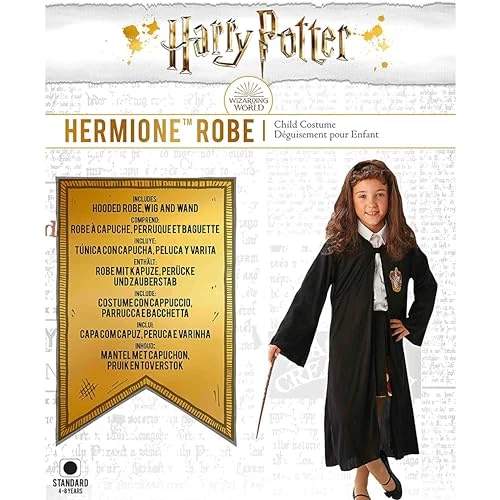 Rubie's Official Harry Potter Hermione Granger Gryffindor Costume Set, With Robe, Wig And Wand, One Size Approx Age 4-8 Years, Black 6 Rubie's Official Harry Potter Hermione Granger Gryffindor Costume Set, With Robe, Wig And Wand, One Size Approx Age 4-8 Years, Black - Image 4
