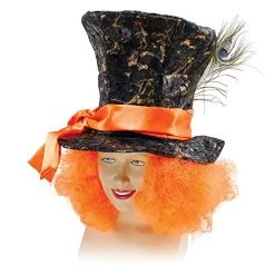 Sofias Closet Fancy Dress Large Oversize Mad Hatters Top Hat Feather Sash Orange Hair Attached Alice Wonderland Depp