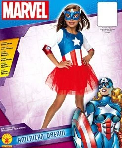 Rubie's Official Marvel Avengers Captain America Metallic Dress Childs Costume, Kids Superhero Fancy Dress -Rubie's Shop 61WQH9MUyLL