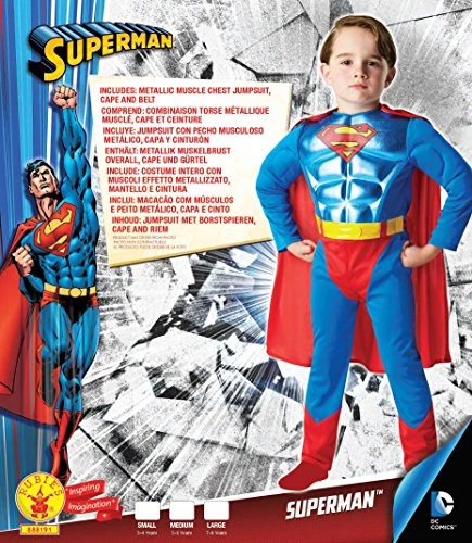 Rubie's Official DC Comics Superman Metallic Chest Costume, Childs Fancy Dress Super Hero 4 Rubie's Official DC Comics Superman Metallic Chest Costume, Childs Fancy Dress Super Hero - Image 2