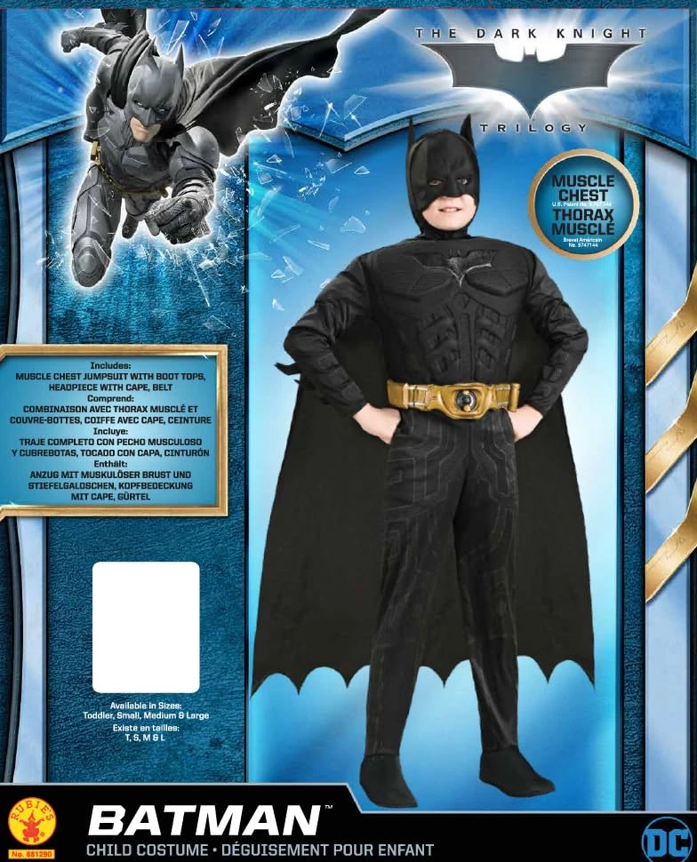 Rubie's Official DC Comics Warner Bros Dark Knight Batman Deluxe Muscle Chest Childs Costume 4 Rubie's Official DC Comics Warner Bros Dark Knight Batman Deluxe Muscle Chest Childs Costume - Image 2